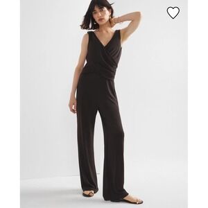 NWT WHBM‎ Jumpsuit Shirred Shoulder Black Matte Jersey LP Women's Large Petite